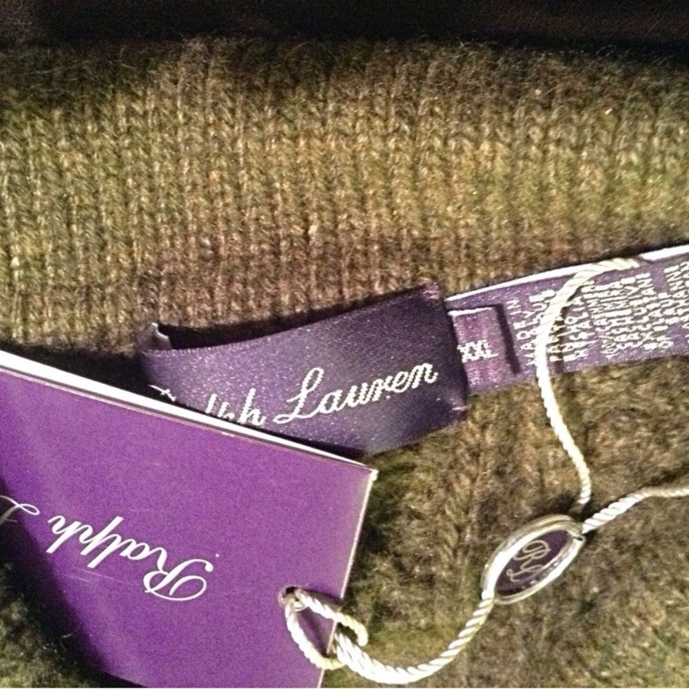 Ralph Lauren Purple Label Cable-Knit Olive Green Luxury Cashmere Polo Sweater - Picture 2 of 16